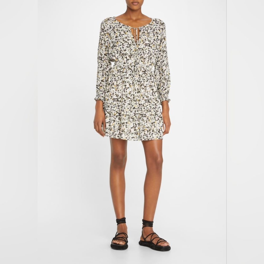 Theory Drawstring-Neck Printed Silk Dress | Size P (Petite) | NWT